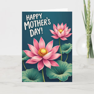 Cartão do Dia das Mães Floral Turquesa Feliz