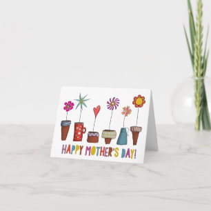 Cartão do Dia das Mães - Flores em Vasos de Planta
