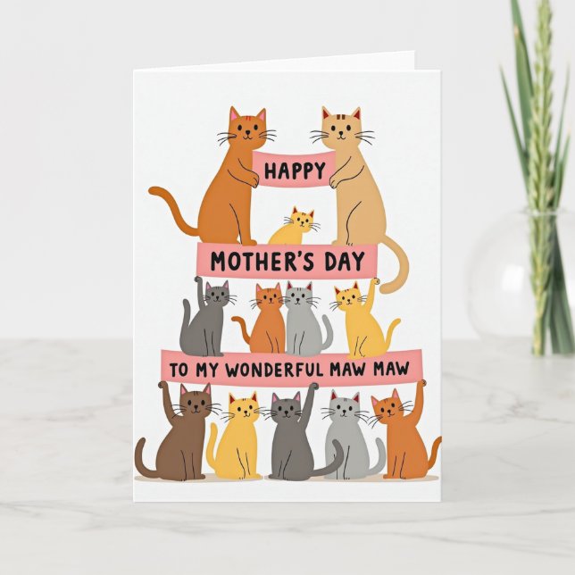 Cartão do Dia das Mães Gatos Alegres (Frente)