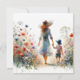 Cartão do Dia das Mães Jardim Floral Mulher e Cria