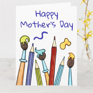 Cartão do Dia das Mães Lápis e Pincéis