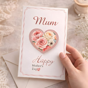 Cartão do Dia das Mães “Mamãe” Coração Floral Eleg