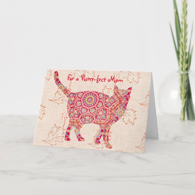 Cartão do Dia das Mães Perfeito com Padrão de Gato (Frente)