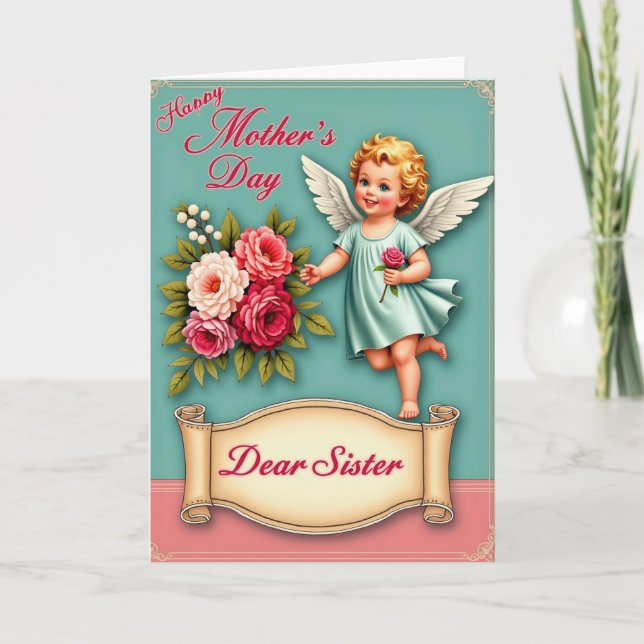 Cartão do Dia das Mães Querubim Floral (Frente)