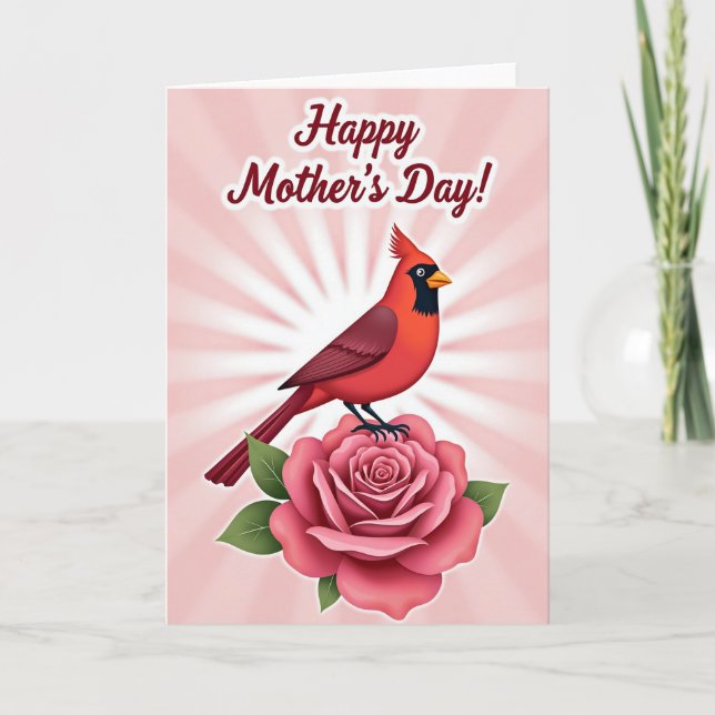 Cartão do Dia das Mães Red Bird Rose (Frente)