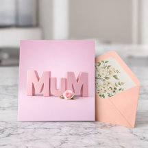 Cartão do Dia das Mães Rosa Minimalista MuM | 3D E