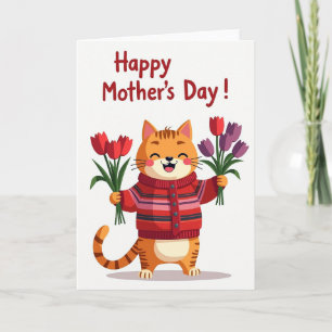 Cartão do Dia das Mães Tulipa Felina