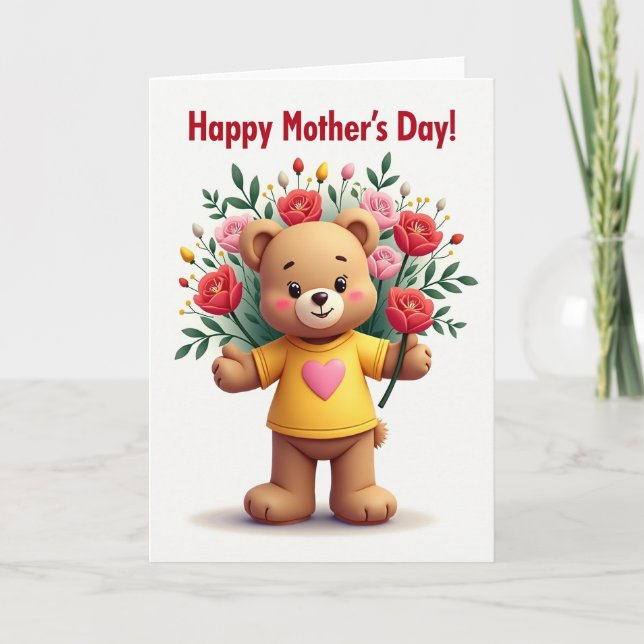 Cartão do Dia das Mães Urso Floral (Frente)
