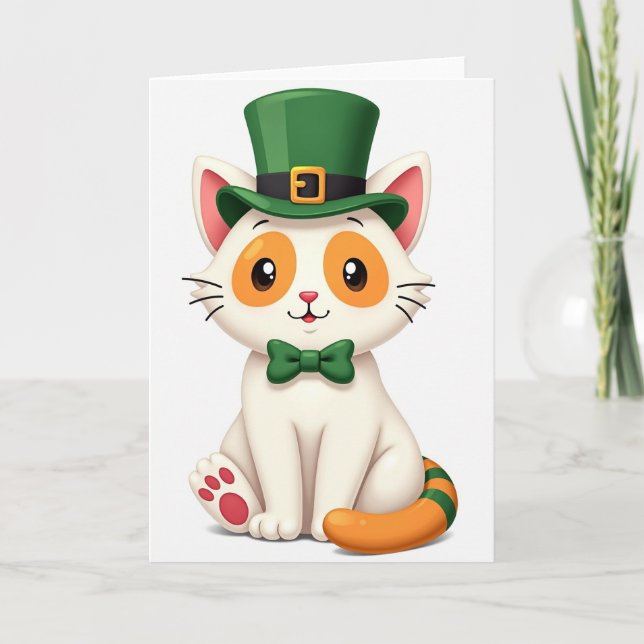 Cartão do Dia de São Patrício do Gato Branco Sortu (Frente)