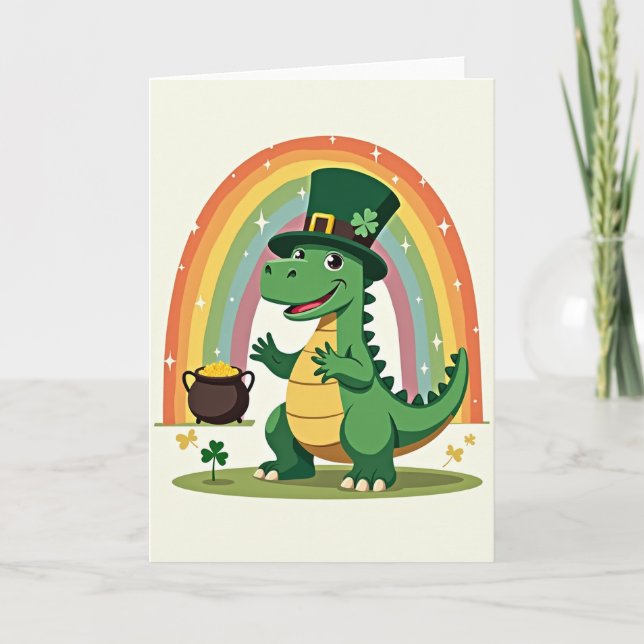 Cartão do Dia de Sorte do Dinossauro Arco-íris (Frente)