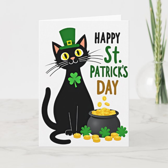 Cartão do Dia de Sorte do Gato Shamrock (Frente)