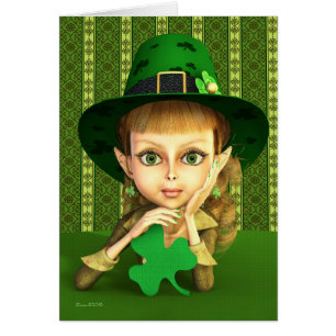 Cartão do dia de St Patrick do trevo da menina do