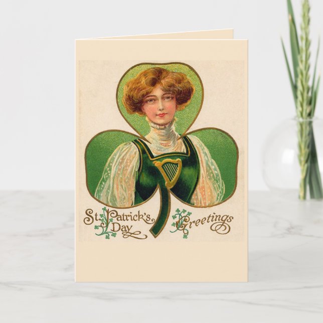 Cartão do dia de St Patrick irlandês da rapariga (Frente)
