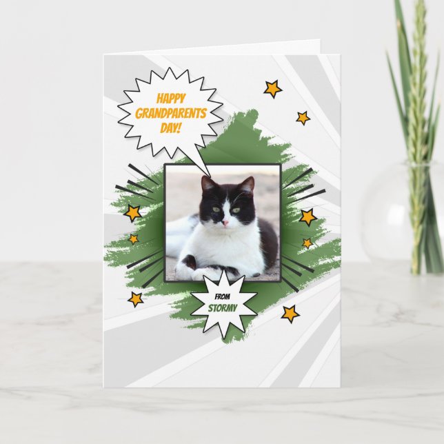 Cartão do Dia dos Avós do Gato com a Foto de Pet (Frente)