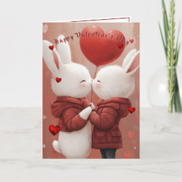 Cartão do Dia dos Namorados Coelhos se Beijando Co