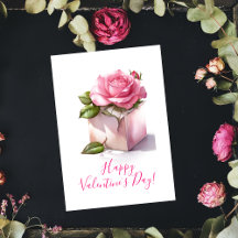 Cartão do Dia dos Namorados com Rosa Rosa em uma c