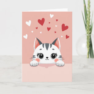 Cartão do Dia dos Namorados de Gato Adorável Rosa