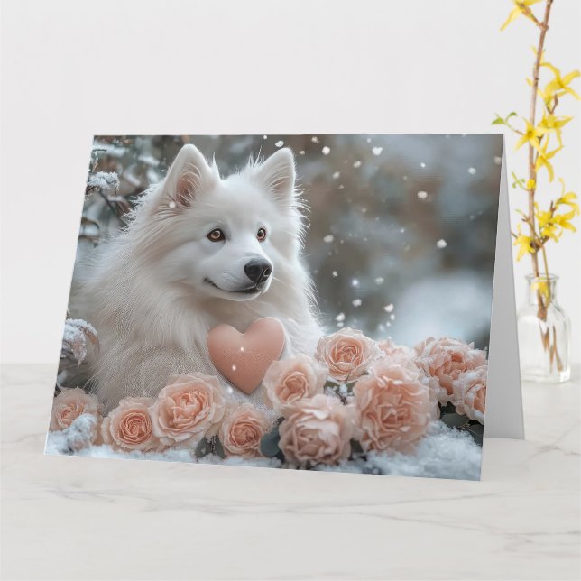 Cartão do Dia dos Namorados do Cão Esquimó America (Flor Amarela)