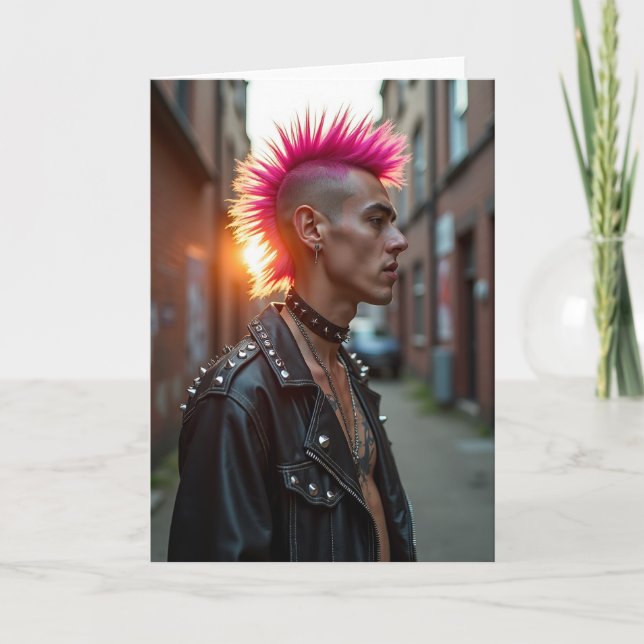 Cartão do Dia dos Pais com Cabelo Magenta (Frente)
