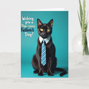 Cartão do Dia dos Pais com Gato Azul-Verde