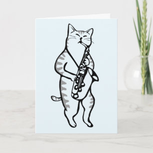 CARTÃO DO DIA DOS PAIS COM GATO TOCANDO SAXOFONE