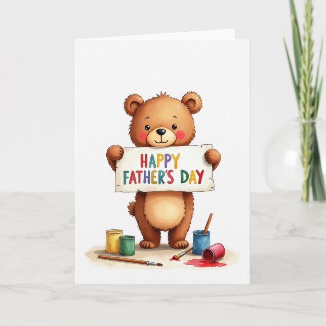 Cartão do Dia dos Pais com Urso em Aquarela (Frente)
