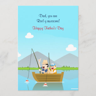 Cartão do Dia dos Pais de Pai e Filho Pescando