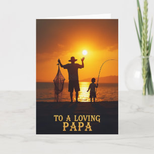 Cartão do Dia dos Pais Pescando ao Pôr do Sol