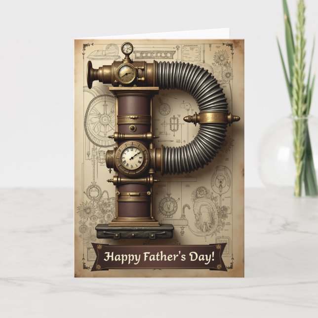 Cartão do Dia dos Pais Steampunk (Frente)