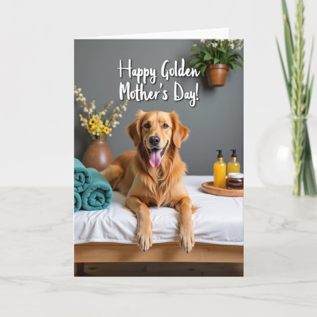 Cartão do Dia Feliz da Mãe Cachorro Dourado (Frente)