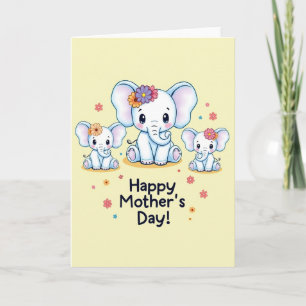 Cartão do Elefante do Dia das Mães Floral