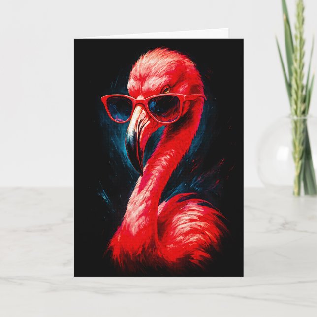Cartão do Fabuloso Flamingo com Óculos de Sol (Frente)