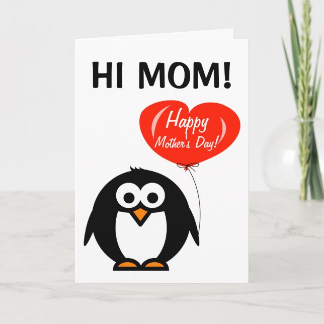 Cartão do feliz dia das mães com pinguim engraçado (Frente)