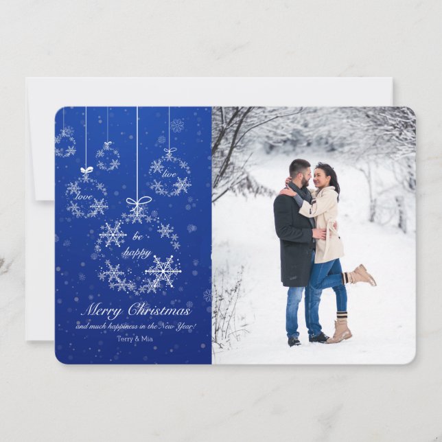 Cartão do feriado da foto das decorações do floco (Frente)