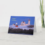 Cartão do feriado da lua do farol do Nubble<br><div class="desc">Cartão do feriado da lua do farol do Nubble,  farol do Nubble,  Maine</div>