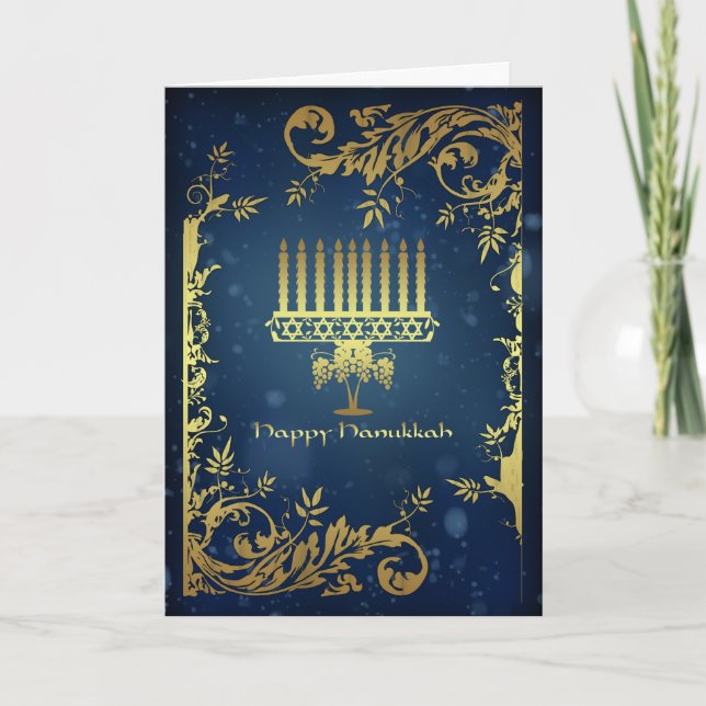 cartão do feriado de hanukkah com menorah (Frente)