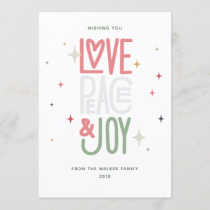 Cartão do feriado do amor, da paz & da alegria