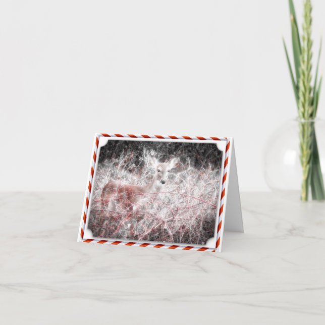 Cartão do feriado dos cervos do Natal do bastão de (Frente)