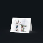 Cartão do feriado dos coelhos do amor do Natal<br><div class="desc">Coelhos! No amor! Na neve! Às vezes eu desgosto-me com como as coisas sickeningly bonitos obtêm. Original feito na tinta,  pintada digital. Parte da série bunnything.</div>