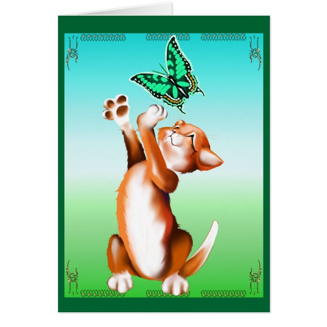 Cartão do gatinho da borboleta (Frente)