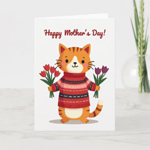 Cartão do Gatinho do Dia das Mães Floral