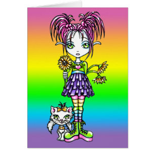 Cartão Do gato bonito da criança de flor da "margarida"