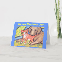 Cartão do gato & do cão do dia das mães