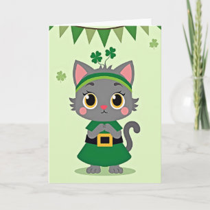 Cartão do Gato Trevo com Vestido Verde