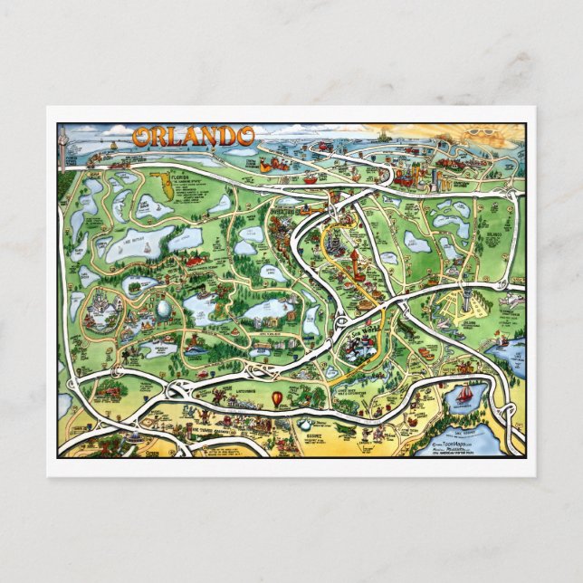Cartão do mapa dos desenhos animados de Orlando (Frente)