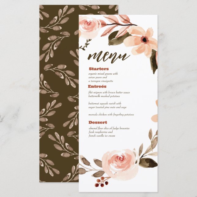 Cartão do Menu Casamento Laranja Queimado Boho (Frente/Verso)