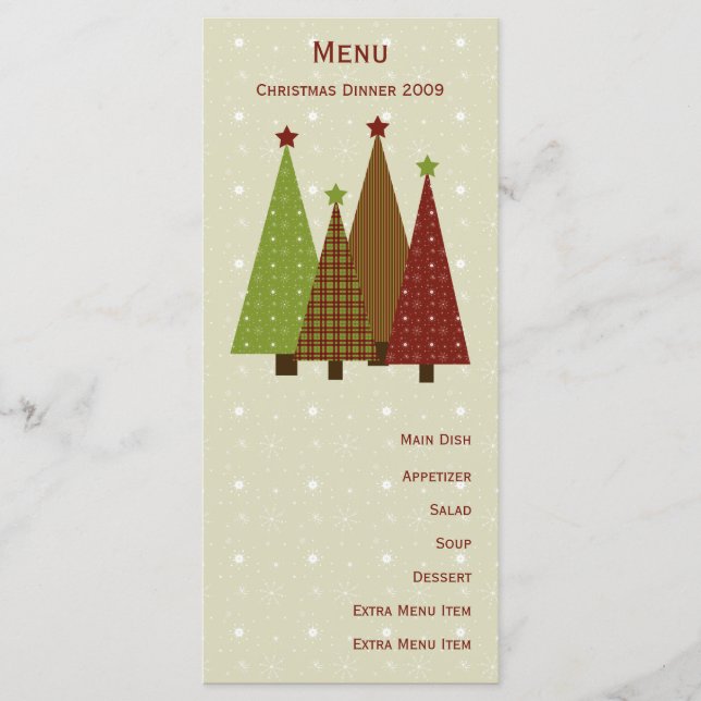 Cartão do menu das árvores de Natal da chita (Frente)