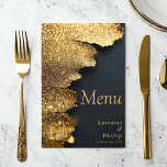 Cartão do menu do casamento preto e Dourado com br<br><div class="desc">Este cartão de menu impressionante apresenta uma textura luxuosa de folha de ouro emparelhada com um fundo preto elegante e uma elegante tipografia de ouro. Ideal para casamentos, banquetes ou eventos de jantar formais, essa design complementa perfeitamente temas modernos e de escala. Mostre o menu do seu evento com este...</div>