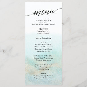 Cartão do menu do comensal da praia da aguarela d