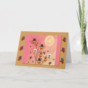 Cartão do modelo das corujas da acção de graças